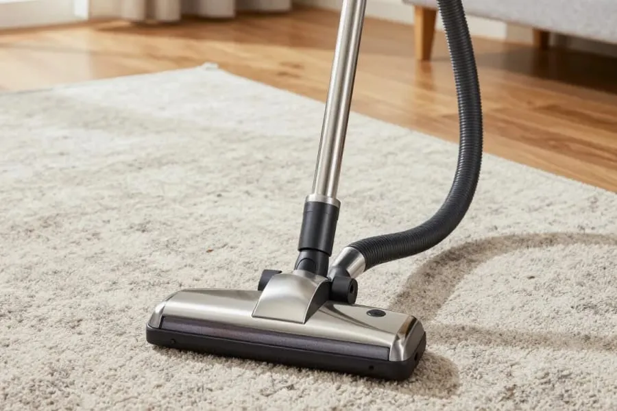 Area rug being cleaned with a stainless-steel tool in Santa Cruz, CA