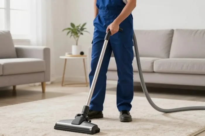 Carpet cleaning professional using a stainless-steel carpet wand